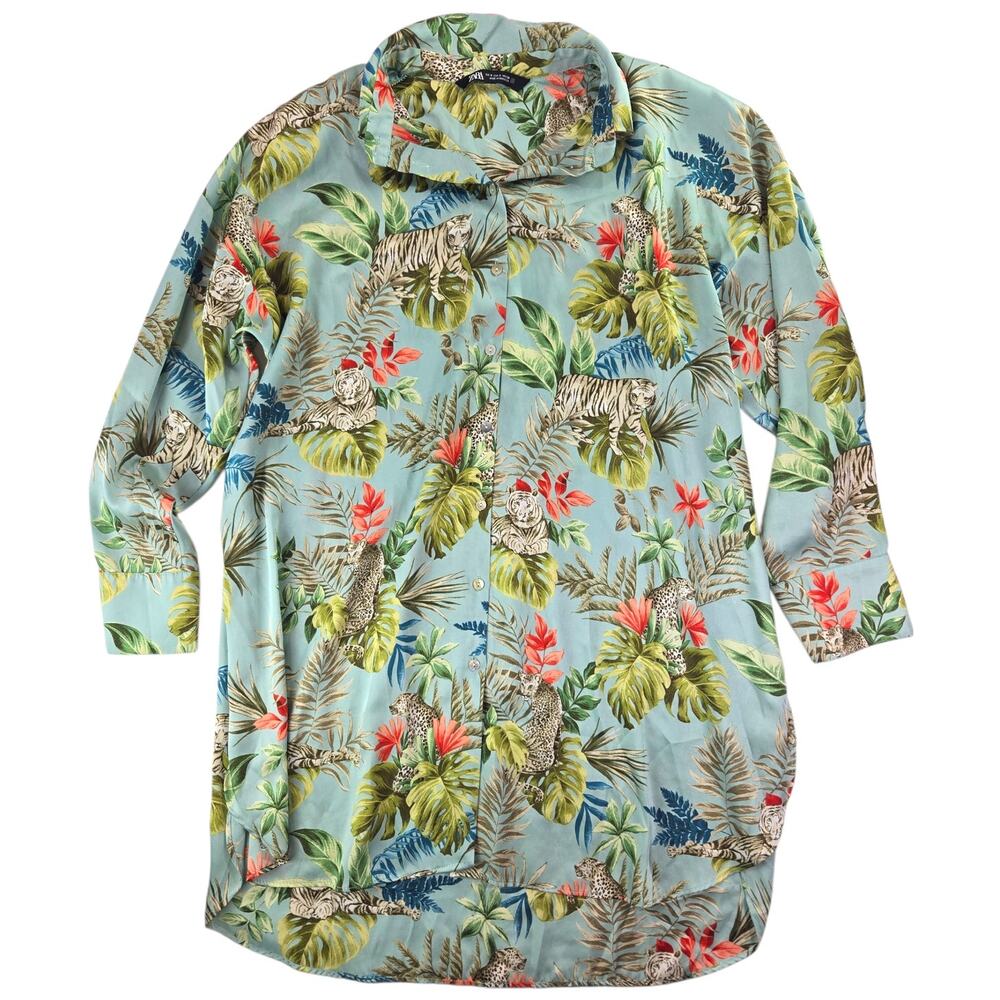 Zara | Tropical White Tiger Button Up Shirt | Size Small